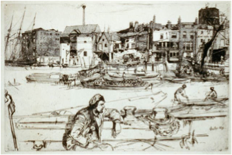 Blacklion Wharf, etching by James McNeill Whistler. Courtesy of Library of Congress.